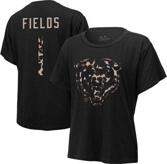 Women's Threads Justin Fields Black Chicago Bears Leopard Player Name and Number T-shirt