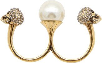 Pearl-Skull Embellished Double Ring