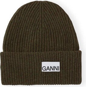 Green Fitted Wool Rib Knit Beanie