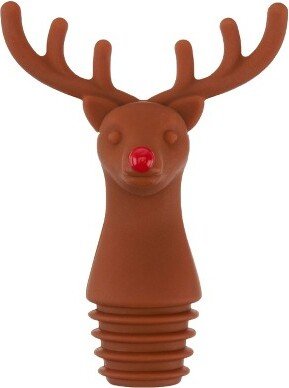 Reindeer Bottle Stopper, Christmas Animal Cork, Novelty Wine Stopper Stocking Stuffer Gift, Dishwasher Safe Silicone, Brown, Set of 1