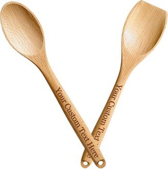 Customized 3D Laser Engraved Custom Personalized Set Of 2 Wooden Spoons Birthday Christmas Easter Wedding Gift For Him Her Husband Wife Them