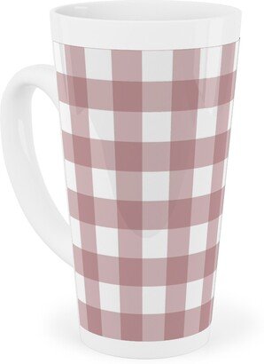 Mugs: Gingham Check Tall Latte Mug, 17Oz, Pink