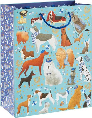 Jillson & Roberts Large Dogs in Yarmulkes Tote Blue