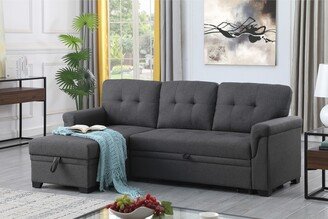 GREATPLANINC 2 Piece Wood Frame Reversible Storage Sectional Couches with Storage Chaise and A Pull Out Bed, L-Shape Corner Sofa