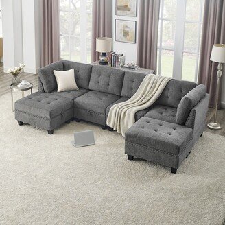 RASOO U Shape Modular Sectional Sofa, DIY Combination, Includes Storage Space, Two Single Chair, Two Corner and Two Ottoman