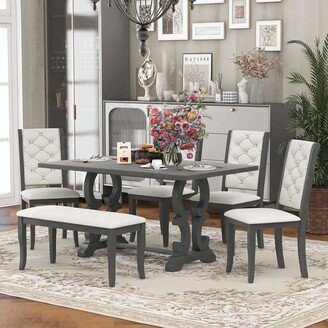 BEYONDHOME 6-Piece Retro Dining Set with Unique-designed Table