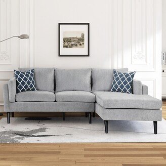 84.65 Modern Upholstered L-Shape Sofa Couch with Chaise and 2 Pillows,3-Seater Couch with rubber wood legs