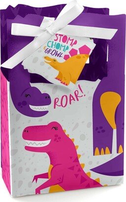 Big Dot of Happiness Roar Dinosaur Girl - Dino Mite T-Rex Baby Shower or Birthday Party Favor Boxes - Set of 12