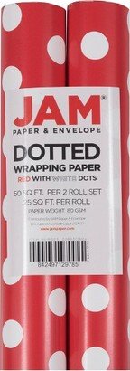 JAM Paper & Envelope 2ct Dotted Gift Wrap Roll Red/White