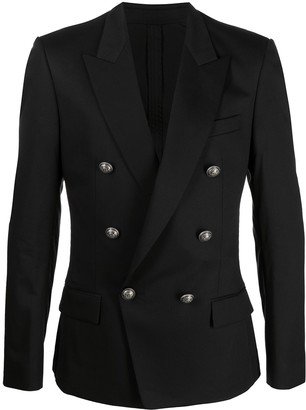 Embossed-Button Double-Breasted Blazer