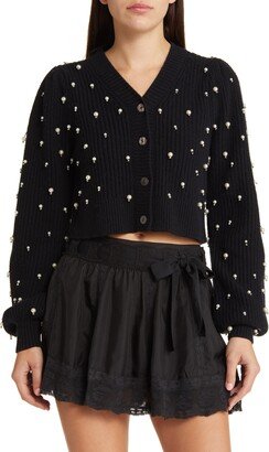 Frances Imitation Pearl Crop Wool & Cashmere Cardigan