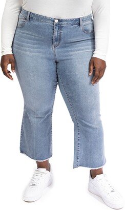 High Waist Frayed Crop Demi Bootcut Jeans