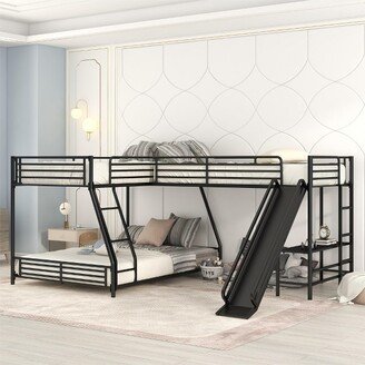 L-Shaped Twin over Full Bunk Bed with Twin Size Loft Bed,Built-in Desk and Slide, Black