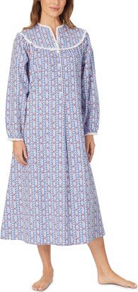 Lanz of Salzburg Cotton Lace-Trim Flannel Nightgown