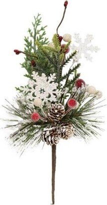 Country Snowy Pine Sugar Berry & Snowflake Pick - 12 tall.