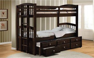 Gerojo Micah Twin over Twin Convertible Wood Bunk Bed with 1 Trundle&3 Drawers, Espresso