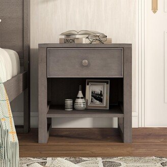 IGEMAN Retro Design Versatile Use Wooden Nightstand with a Drawer and an Open Storage,End Table for Bedroom