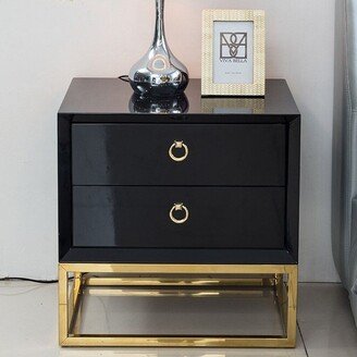 NexHT Home 19 Reuben Luxury Black 2 Drawer Nightstand, MDF Paint, Stainless Steel Legs