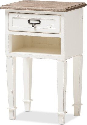 Dauphine 1 Drawer Provincial Style Oak and Distressed Finish Wood Nightstand White