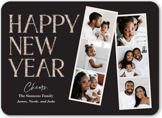 New Year's Cards: Elegant Film New Year's Card, Black, New Year, Antique Gold Glitter, Matte, Signature Smooth Cardstock, Rounded