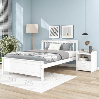 Tiramisubest Full Size Platform Bed with a Nightstand, for Kids, Teens