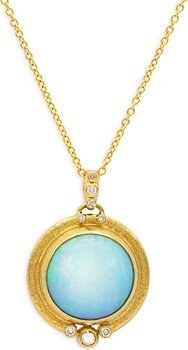 18-24K Yellow Gold Muse Ethiopian Opal & Diamond Pendant Necklace, 16-18