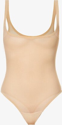 Womens Clay Scoop-neckline Stretch-mesh Body