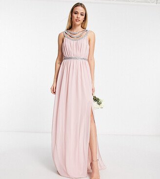 TFNC Tall premium embellished back and front maxi dress in mauve