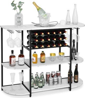 Tangkula Wine Rack Table Coffee Bar Cabinet Freestanding Liquor Stand Glass Holder White