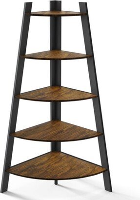 Corner Shelf, 5 Tier Corner Shelf Tall Rustic Multipurpose Bookshelf with Frame, Industrial Ladder - 29.53