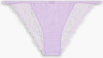 Wild Rose Lila satin-paneled leavers lace low-rise briefs