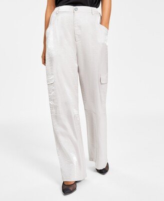 Bar IiiÂ Women's Shine Wide-Leg Cargo Pants, Created for Macy's