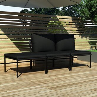 3 Piece Patio Lounge Set with Cushions Black PVC-AA