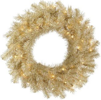 24 White and Gold Tinsel Artificial Christmas Wreath, Warm White Dura-lit LED Lights