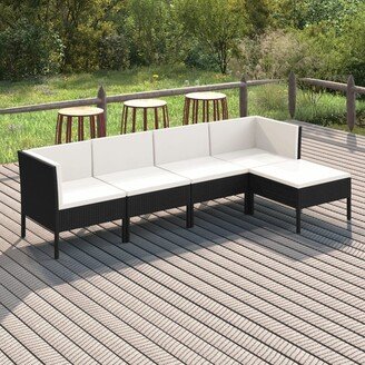 5 Piece Patio Lounge Set with Cushions Poly Rattan Black - 22.4 x 27.2 x 27.2-AA