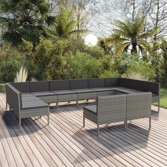 12 Piece Patio Lounge Set with Cushions Poly Rattan Gray-AE