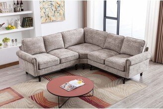 RASOO L-Shape Sectional Sofa with Accent and Wood Legs