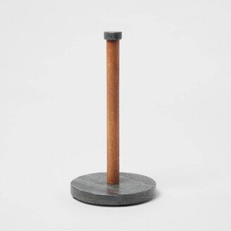 Wood and Marble Paper Towel Holder Gray