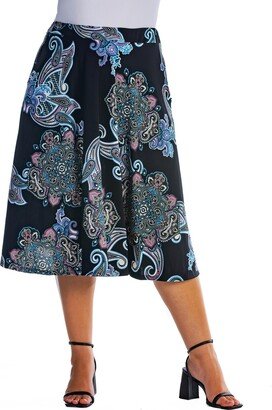 24seven Comfort Apparel Plus Size Paisley A-line Pocket Midi Skirt