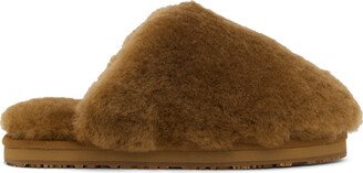 Brown Patch Shearling Slippers