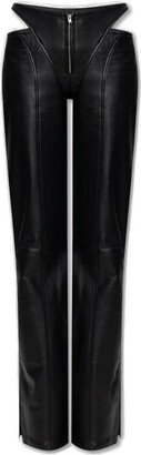 Cut-Out Side-Slit Leather Trousers