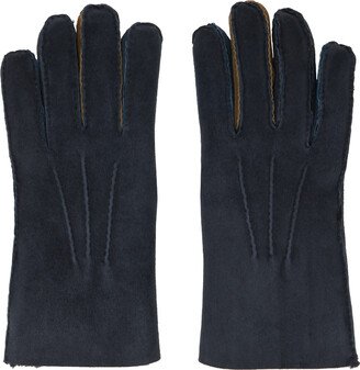 Navy Pinched Seam Shearling Gloves