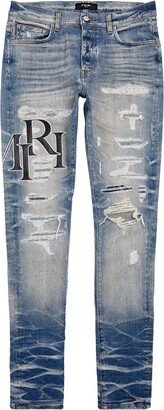 Distressed Logo Slim Jeans