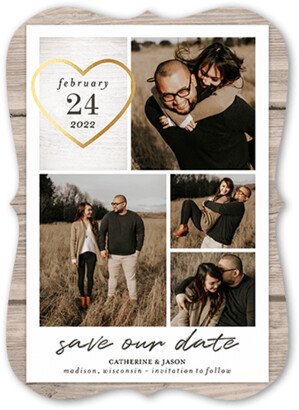 Save The Date Cards: Heart Outline Save The Date, Beige, 5X7, Pearl Shimmer Cardstock, Bracket