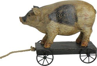 Northlight 10 Black and White Wood Textured Pig on Cart Outdoor Garden Statue