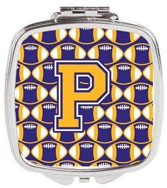 CJ1064-PSCM Letter P Football Purple & Gold Compact Mirror