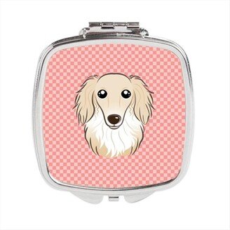 BB1212SCM Checkerboard Pink Longhair Creme Dachshund Compact Mirror, 2.75 x 3 x .3 In.