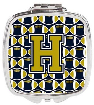 CJ1074-HSCM Letter H Football Blue & Gold Compact Mirror, 3 x 0.3 x 2.75 in.