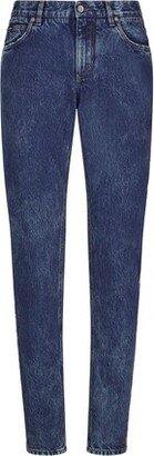 Light blue slim-fit jeans with branded bands