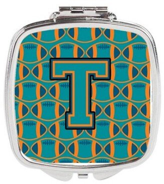 CJ1063-TSCM Letter T Football Aqua, Orange & Marine Blue Compact Mirror